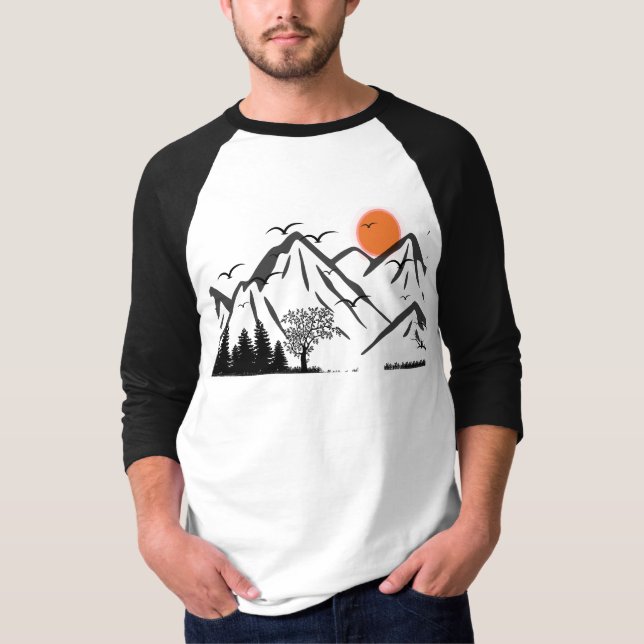 Camiseta Silueta de montaña con aves volando (Anverso)