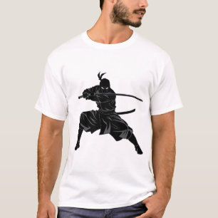 Camiseta Silueta de Ninja Samurái Monocromo