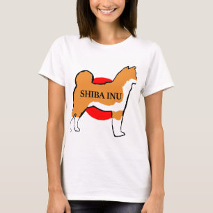 Camiseta silueta de nombre shiba inu sobre rojo bandera de 