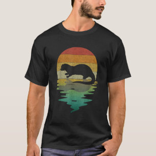 Camiseta Silueta de nutria marina puesta de sol retro vinta