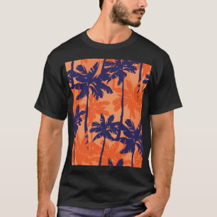 Camiseta Silueta de palmera azul, fondo naranja