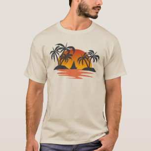 Camiseta Silueta de palmeras en la puesta de sol tropical e