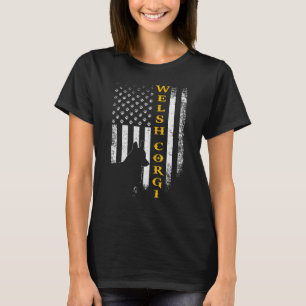 Camiseta Silueta de perro Corgi Galés vintage USA bandera a