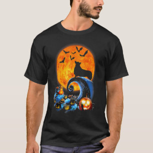 Camiseta Silueta de perro Corgi Luna Calabaza Murciélago Ha