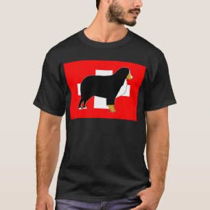 Camiseta silueta de perro de montaña bernés en bandera beig