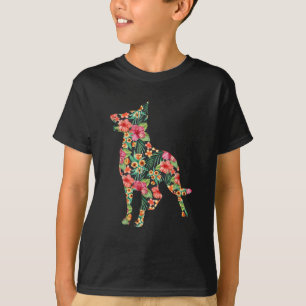 Camiseta Silueta de perro divertido de pastor alemán floral