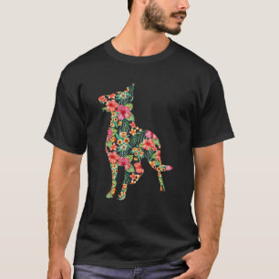 Camiseta Silueta de perro divertido de pastor alemán floral
