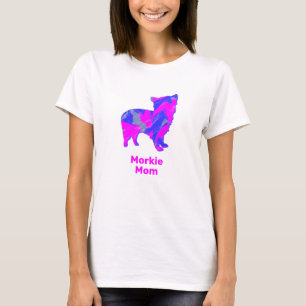 Camiseta Silueta de perro Morkie rosa caliente y azul