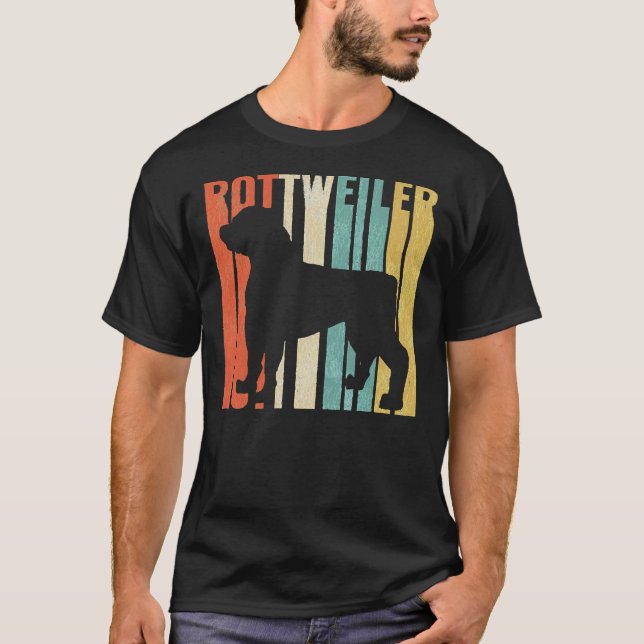 Camiseta Silueta De Perro Rottweiler Retro 1970 Cortada (Anverso)