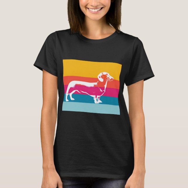 Camiseta Silueta de perro salchicha Retro Pop Art (Anverso)