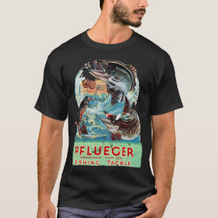 Camiseta Silueta de pesca vintage con amanecer y retro