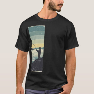 Camiseta Silueta de pesca vintage junto al lago