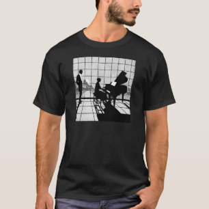 Camiseta Silueta de Piano Estilo Art Déco   Negro y Blanco