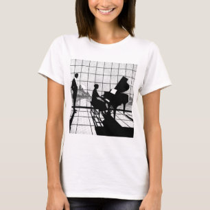 Camiseta Silueta de Piano Estilo Art Déco Negro y Blanco