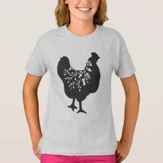 Camiseta silueta de pollo floral pollos