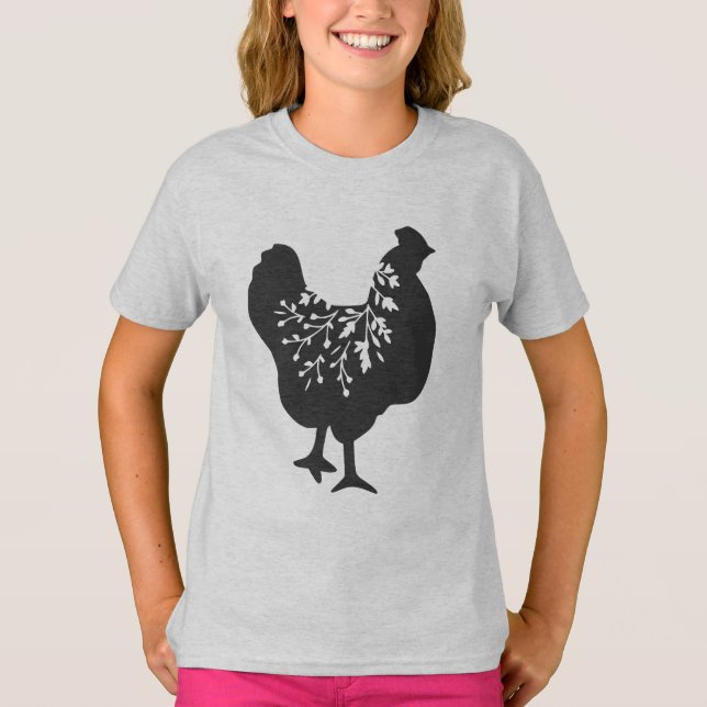 Camiseta silueta de pollo floral pollos (Anverso)