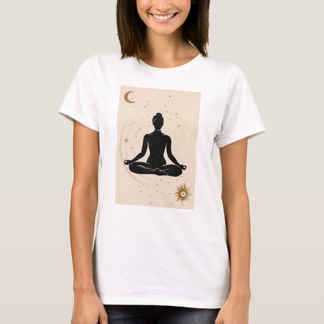 Camiseta Silueta de posición de loto de yoga Collage de zen (Anverso)