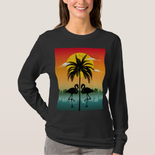 Camiseta Silueta de puesta de sol Amante de flamencos Vibra