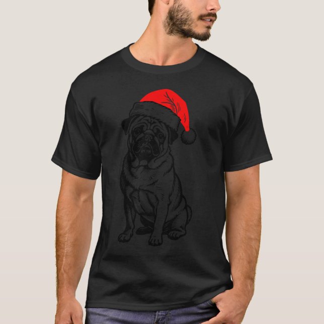 Camiseta Silueta de Pug de Navidad (Anverso)