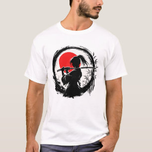 Camiseta Silueta de samurái femenina Sol rojo japonés Enso