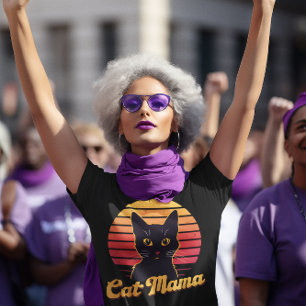 Camiseta Silueta de sol de gato negro de mamá retro