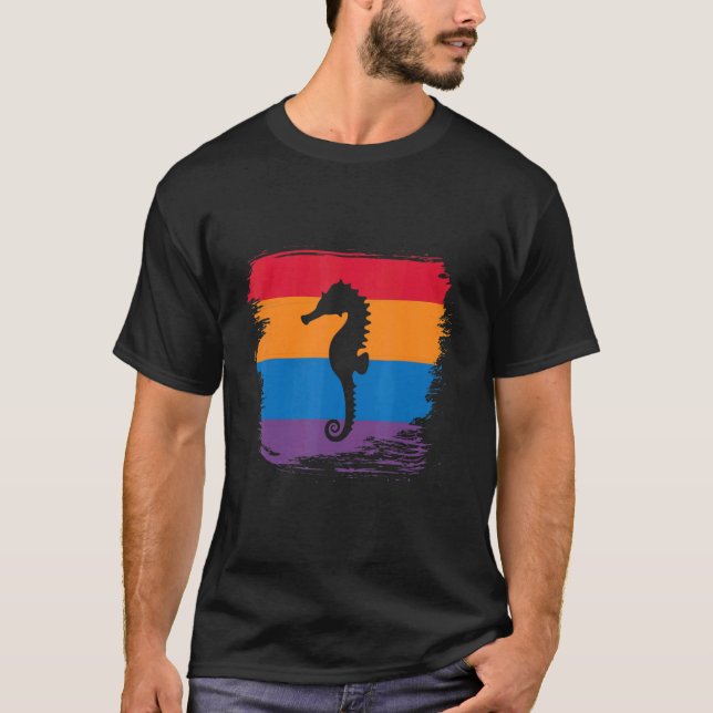 Camiseta Silueta De Sombra De Caballo De Mar Con Bandera Co (Anverso)