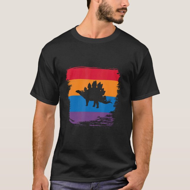 Camiseta Silueta De Sombra Estegosauria Con Bandera Colorid (Anverso)