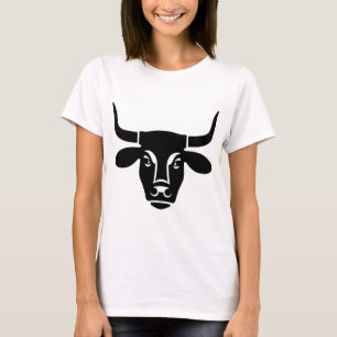 Camiseta Silueta de Toro Cabeza de Buey Negro Minimalista