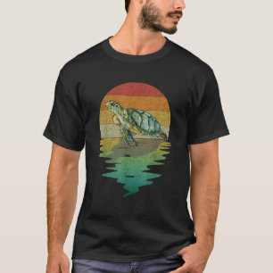 Camiseta Silueta de Tortuga Marina Atardecer Retro Vintage 
