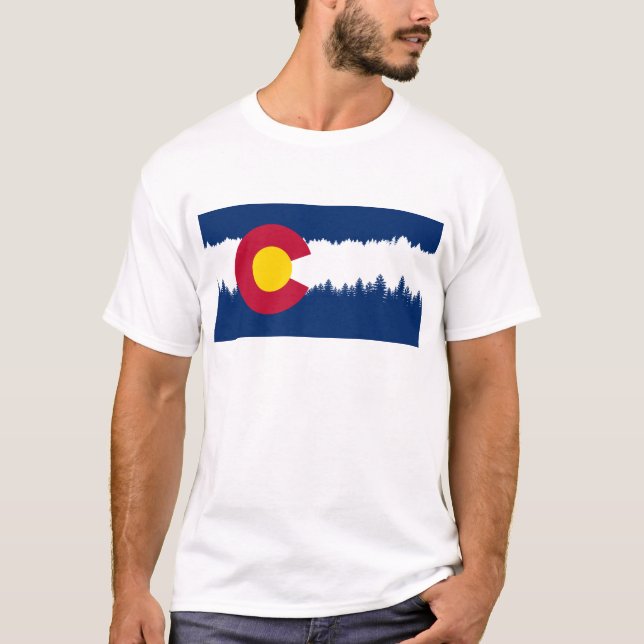 Camiseta Silueta de Treeline de la bandera de Colorado (Anverso)