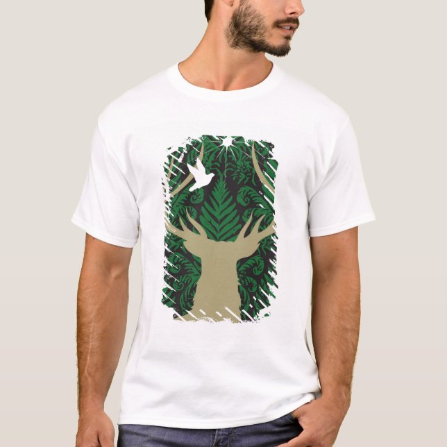 Camiseta Silueta de un ciervo, de una paloma y de una (Anverso)