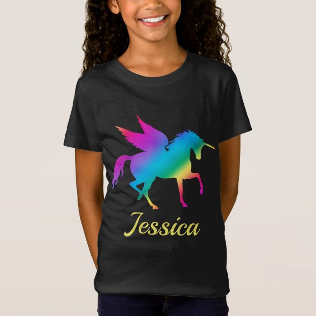 Camiseta Silueta de unicornio con gradiente de arcoíris par (Anverso)