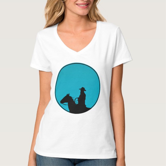 Camiseta Silueta de vaquero sobre turquesa (Anverso)