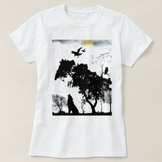 Camiseta silueta de vida silvestre del bosque místico puest