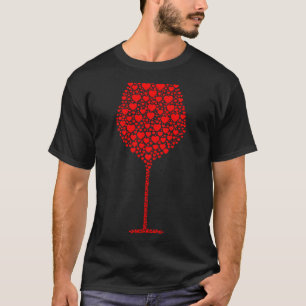 Camiseta Silueta de vidrio de vino hecha de corazones
