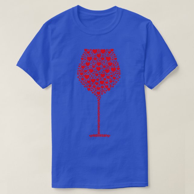 Camiseta Silueta de vidrio de vino hecha de corazones (Diseño del anverso)