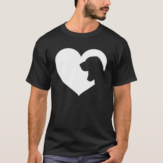Camiseta Silueta del corazón del perro del perro del lecho  (Anverso)