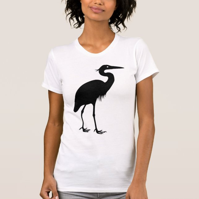 Camiseta Silueta del negro del pájaro de la garza de gran (Anverso)