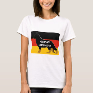 Camiseta silueta del nombre del pastor alemán en la bandera
