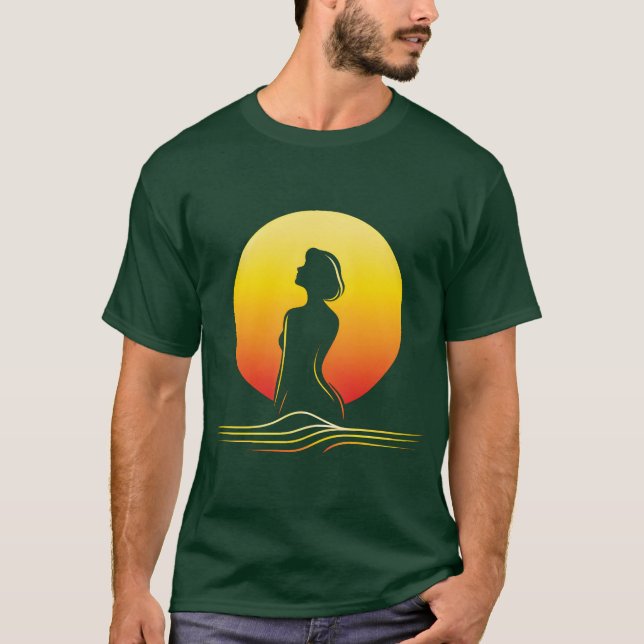 Camiseta Silueta femenina de atardecer retro (Anverso)