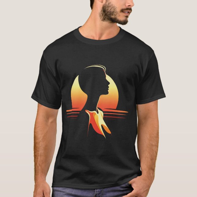 Camiseta Silueta femenina de atardecer retro (Anverso)