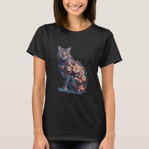 Camiseta Silueta floral de gato gráfico de flor tropical de