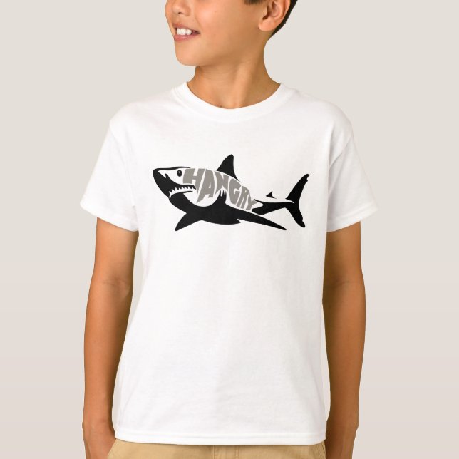Camiseta Silueta fresca del tiburón de Hangry y negro y (Anverso)