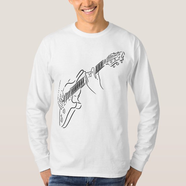 Camiseta Silueta guitarista y negra de una guitarra. (Anverso)