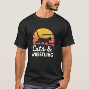 Camiseta Silueta juguetona de gatos y lucha libre