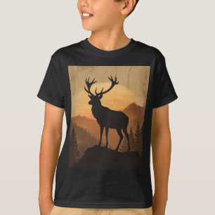 Camiseta Silueta majestuosa de ciervo en la puesta de sol