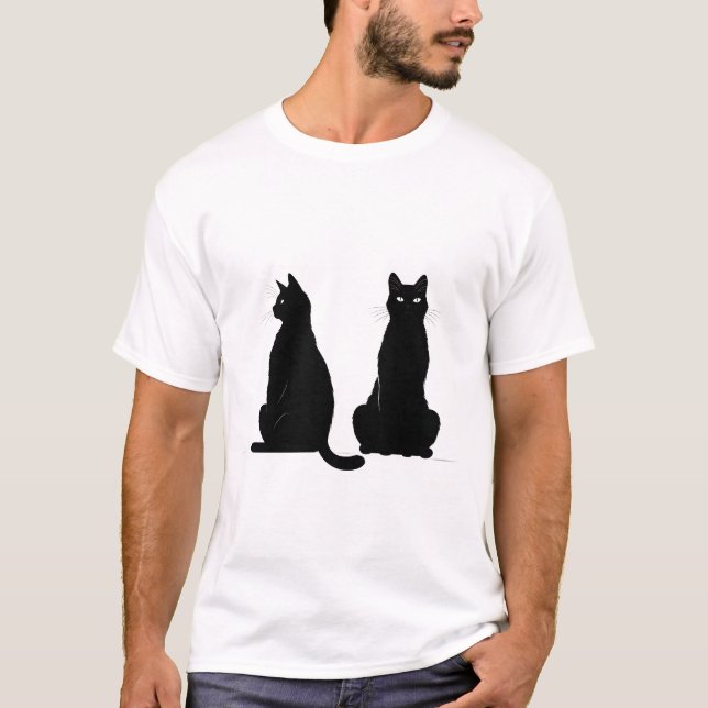 Camiseta Silueta negra de dos gatos (Anverso)
