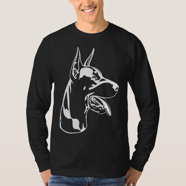 Camiseta Silueta Negra De Un Doberman Sentado (Anverso)