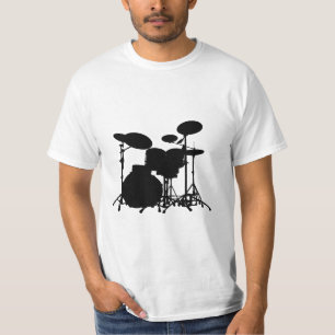 Camiseta Silueta negra y blanca de la batería - para los