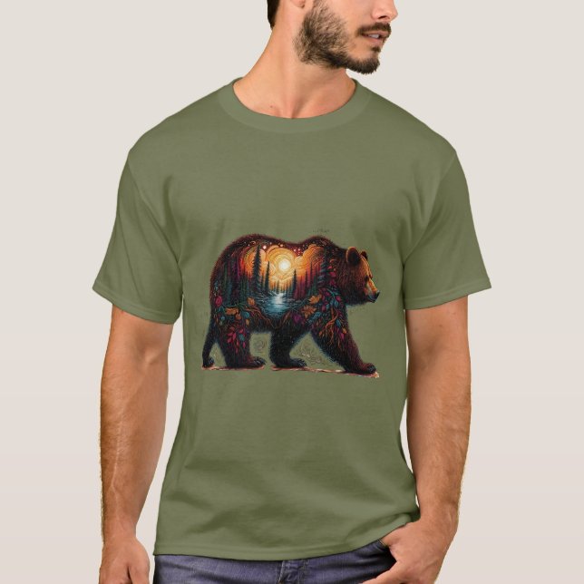 Camiseta Silueta parduzco contra las montañas (Anverso)